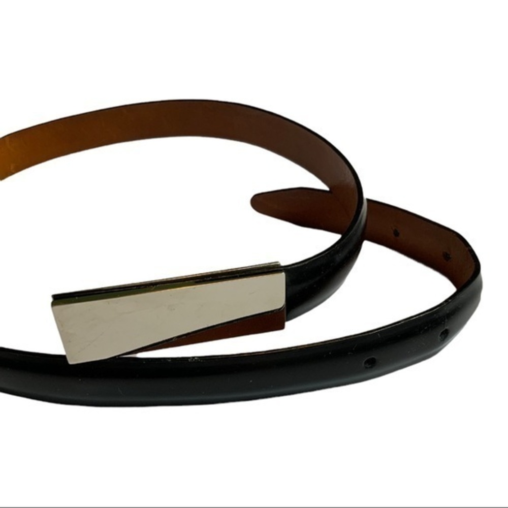 Vintage Joan & David Vera pelle leather skinny‎ width silver bar belt Small